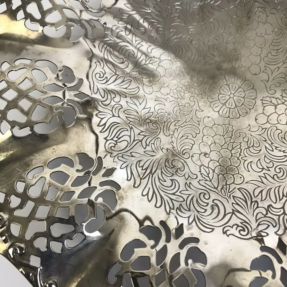 Vintage Terpur Silverplate Basket Filigree Border Serving Plate Traditional